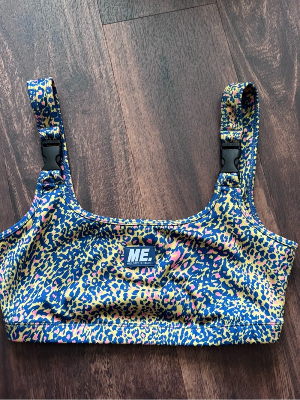 Melody Ehsani Leopard Print Sports Bra - Navy, Yellow, Pink